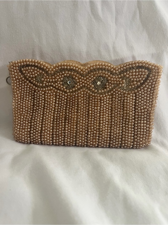 Handbags - Pearl-Beaded Evening Clutch in Champagne vintage